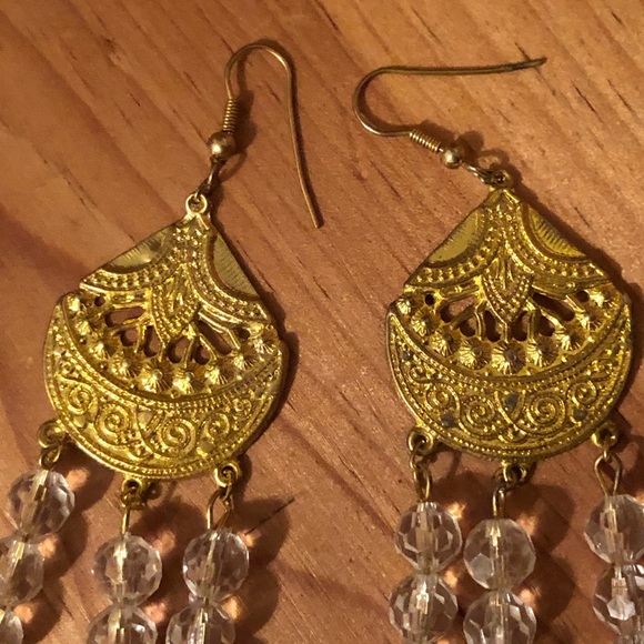 Golden Crystal and Abalone Dangle Earrings - Picture 3 of 5